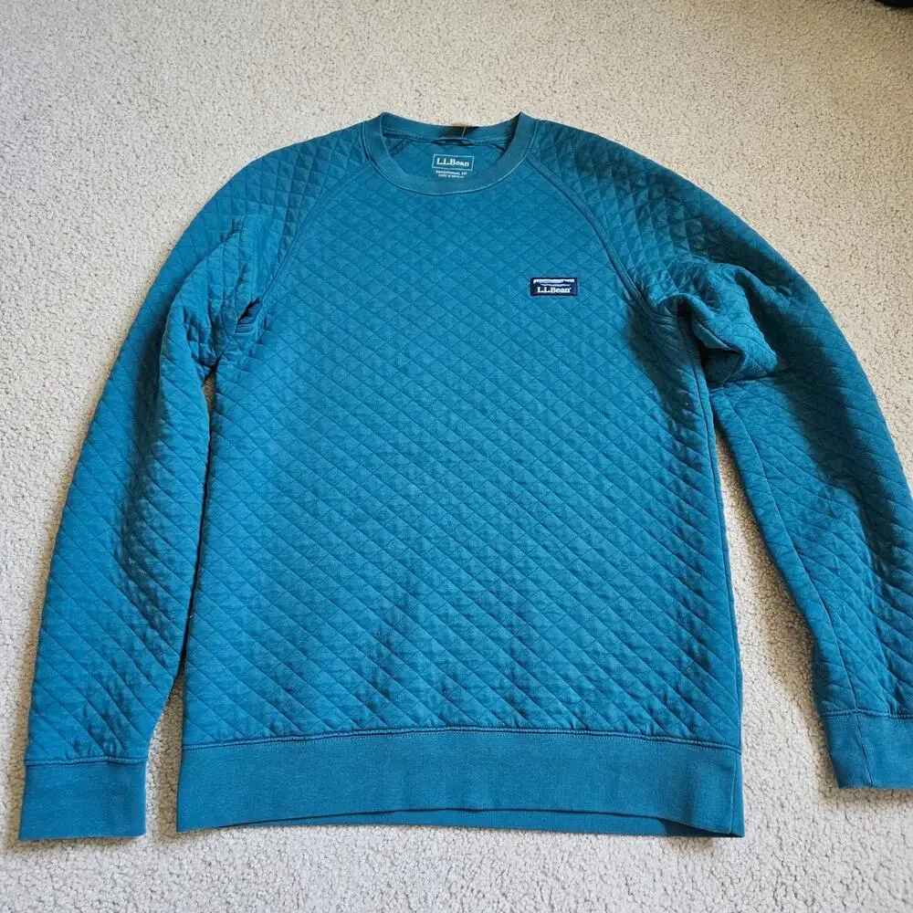 L.L. Bean Men's Quilted Sweatshirt Crewneck Small Reg Teal blue